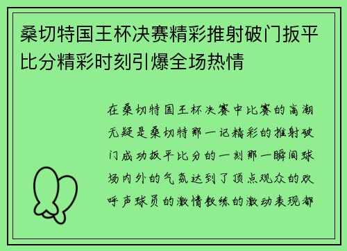 桑切特国王杯决赛精彩推射破门扳平比分精彩时刻引爆全场热情